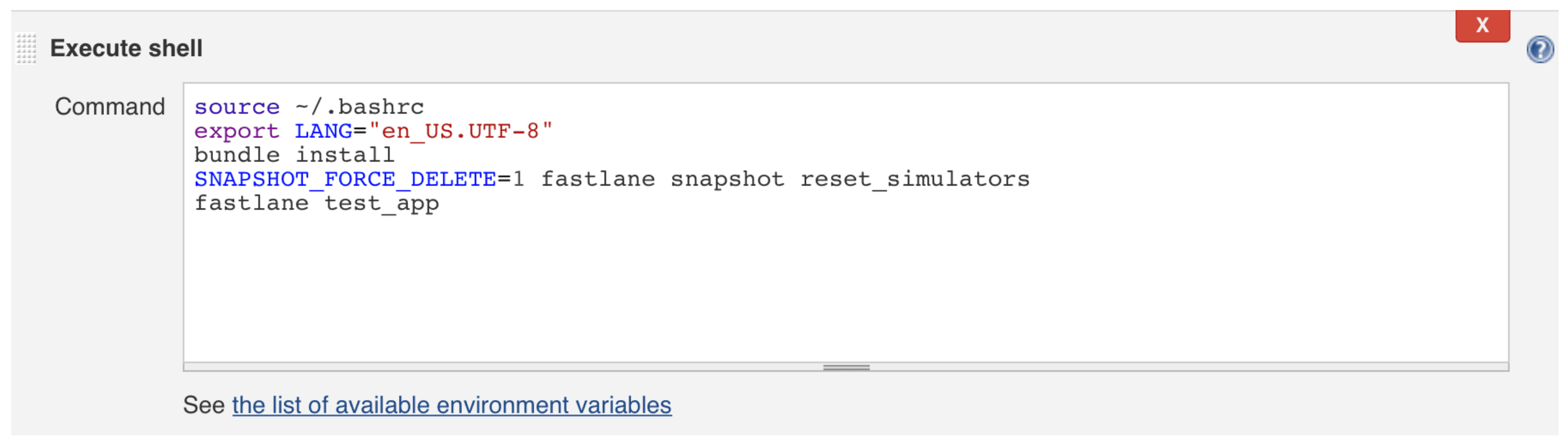 Create a execute shell build step